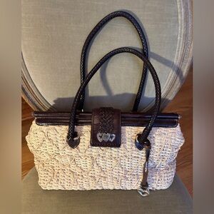 Brighton Vintage Endless Love Leather Straw Tote Shoulder Bag Gorgeous